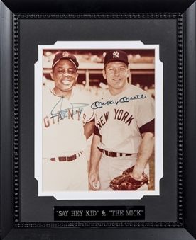 Willie Mays & Mickey Mantle Dual Signed Photo in 13x16 Framed Display (PSA/DNA)